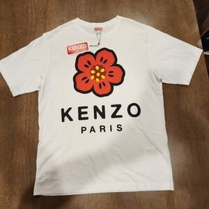 Kenzo White Tee with Red Floral Graphic